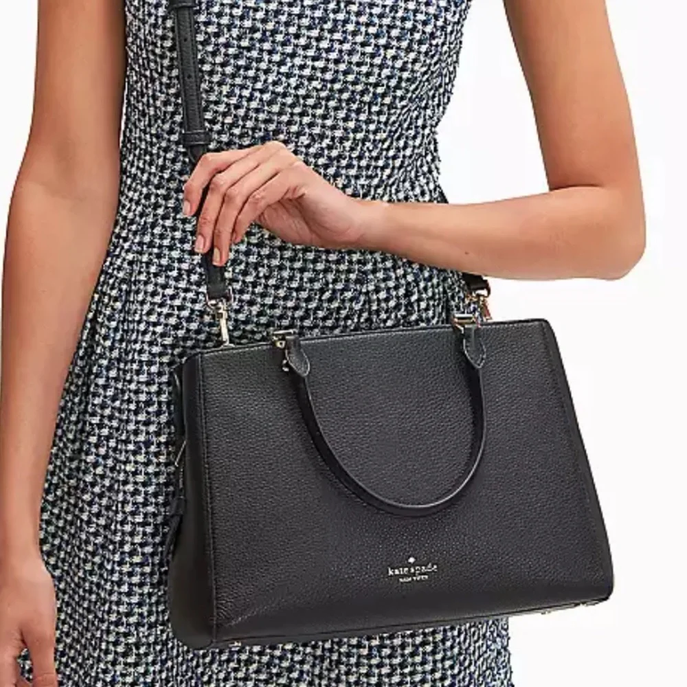 KATE SPADE LEILA MEDIUM TRIPLE COMPARTMENT SATCHEL SHOULDER BAG BLACK LEATHER - Picture 3 of 14